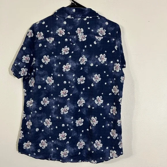 JOGAL Floral Print Button Up Shirt Women's Medium‎ Blue White Short Sleeve - Picture 6 of 6